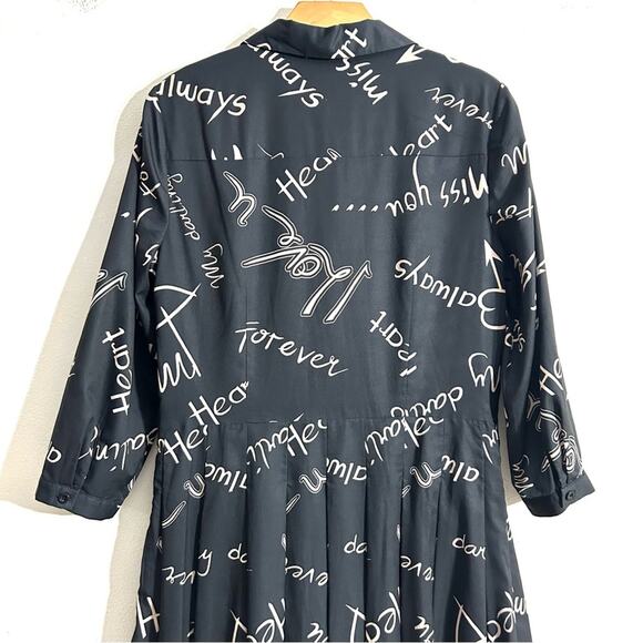 Atelier New York Black Midi A Line My Darling Print Dress Date Night EUC size 10 - Picture 15 of 16